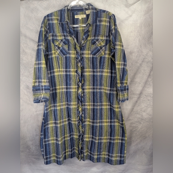 Stetson XL Plaid Cotton Dress With Snaps And Ruffles - Picture 1 of 10